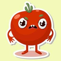 vettore illustrazione di pomodoro personaggio adesivi con carino espressione, freddo, divertente, pomodoro isolato