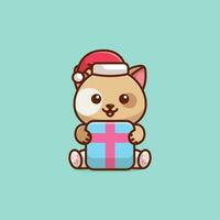 carino gatto enorme Natale regalo scatola semplice cartone animato vettore illustrazione Natale concetto icona isolato