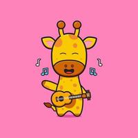 simpatica giraffa che suona la chitarra icona del fumetto illustrazione vettore