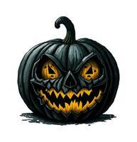 nero di legno Halloween zucca. Jack o'lantern con zucca testa con pauroso il male viso su spaventoso vacanza. vettore