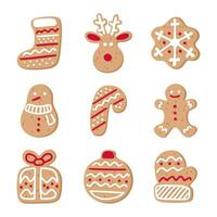 Pan di zenzero Natale biscotti collezione. piatto cartone animato stile. vettore