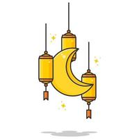 tre lanterne e luna un'altra illustrazione di stile edizione ramadan vettore