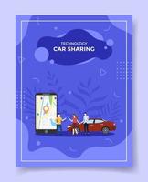 tecnologia car sharing persone intorno alla mappa dello smartphone vettore