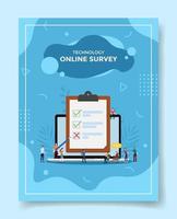 tecnologia sondaggio online persone in piedi seduti davanti al computer portatile vettore