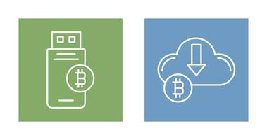 bitcoin USB dispositivo e giù freccia icona vettore