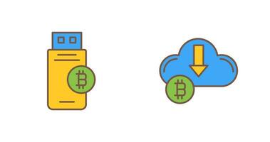 bitcoin USB dispositivo e giù freccia icona vettore