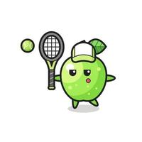 personaggio dei cartoni animati di mela verde come giocatore di tennis vettore
