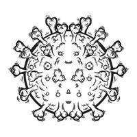 illustrazione in bianco e nero del virus corona vettore
