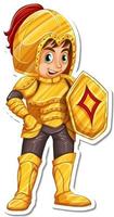 adesivo personaggio dei cartoni animati di un cavaliere in armatura che tiene la spada vettore