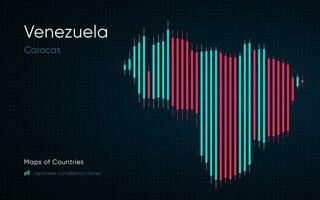 Venezuela carta geografica è mostrato nel un' grafico con barre e Linee. giapponese candeliere grafico serie vettore