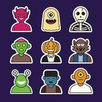 collezione di adesivi del mostro di halloween dei cartoni animati vettore
