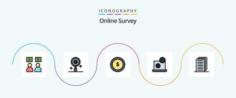 in linea sondaggio linea pieno piatto 5 icona imballare Compreso . documento. moneta. attività commerciale. Ingranaggio vettore