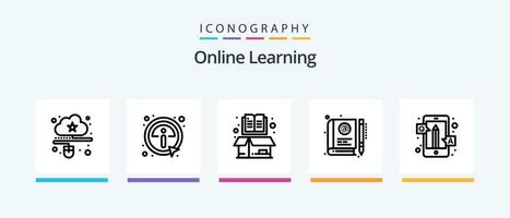 in linea apprendimento linea 5 icona imballare Compreso libro. mobile. in linea. apprendimento. informazione. creativo icone design vettore