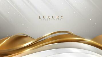 elegante bianca copertura Marrone manifesto con d'oro curve elementi con splendore effetto decorazione. realistico lusso stile 3d moderno arte concetto. vettore illustrazione per design.