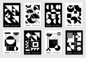 set di 8 poster dal design geometrico vintage minimale degli anni '20, arte della parete, modello, layout con elementi di forme primitive. sfondo del modello retrò bauhaus, cerchio astratto vettoriale, triangolo e linea quadrata arte vettore