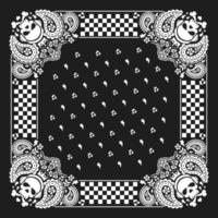 disegno di ornamento bandana paisley con teschi e simbolo musicale 1 vettore