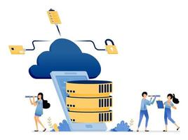 app di database mobili isometriche connesse al servizio di archiviazione cloud vettore
