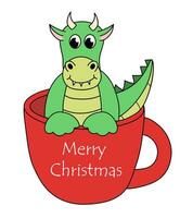 cartone animato Natale e nuovo anno Drago carattere. carino Drago nel tazza. vettore piatto illustrazione.