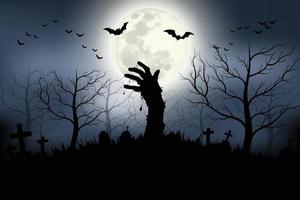 mani di zombie che si alzano nella notte oscura di halloween. illustratore vettoriale