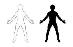 maschio corpo silhouette, maschio figura schema, semplice maschile figure, generico umano corpo, in piedi umano corpo braccia verso l'esterno vettore