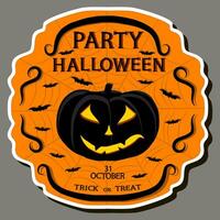 illustrazione su tema etichetta per celebrazione vacanza Halloween con arancia zucche vettore