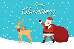 allegro Natale e contento nuovo anno con carino Santa Claus e , cervo, cartone animato personaggio vettore. vettore