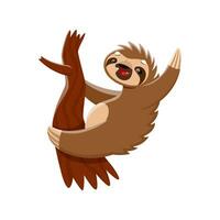 cartone animato bradipo personaggio arroccato su un' albero tronco vettore