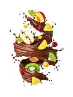 realistico cioccolato latte turbine con maturo frutta vettore