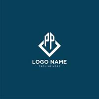 iniziale pp logo piazza rombo con linee, moderno e elegante logo design vettore