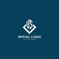 iniziale vs logo piazza rombo con linee, moderno e elegante logo design vettore