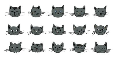 mano disegnato gatto museruola clipart. carino animale domestico viso scarabocchio impostato vettore