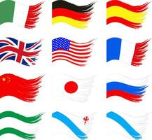 bandiere agitando a partire dal vario paesi in giro il mondo. Spagna, Cina, Stati Uniti d'America. grande Gran Bretagna, Germania, Francia, Italia e Galizia Spagna su il modo per santiago vettore