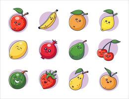 carino kawaii frutta impostato nel cartone animato stile. frutta collezione. frutta icone, adesivi, mascotte. frutta personaggi. vettore illustrazione isolato su bianca sfondo.