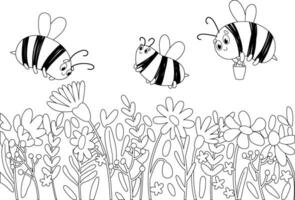 colorazione libro con api e fiori vettore