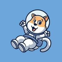 shiba astronauta cartone animato illustrazione vettore