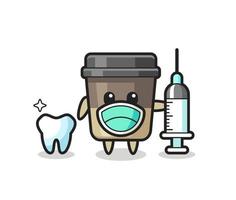 personaggio mascotte della tazza di caffè come dentista vettore