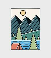 campeggio natura e montagna avventura distintivo etichetta grafico illustrazione vettore arte maglietta design