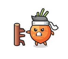 illustrazione di cartone animato di carota come combattente di karate vettore