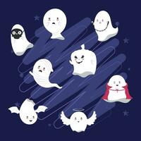 impostato di carino Halloween fantasma personaggi vettore