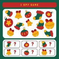 Natale io spiare gioco per bambini. ricerca e conteggio attività per prescolastico bambini con carino Natale oggetti. divertente inverno stampabile foglio di lavoro per bambini. semplice vacanza avvistamento puzzle. vettore