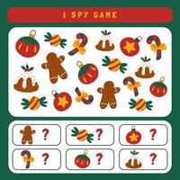 Natale io spiare gioco per bambini. ricerca e conteggio attività per prescolastico bambini con carino Natale oggetti. divertente inverno stampabile foglio di lavoro per bambini. semplice vacanza avvistamento puzzle. vettore