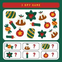 Natale io spiare gioco per bambini. ricerca e conteggio attività per prescolastico bambini con carino Natale oggetti. divertente inverno stampabile foglio di lavoro per bambini. semplice vacanza avvistamento puzzle. vettore