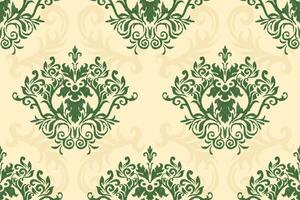 ikat floreale paisley ricamo.verde e crema sfondo.ikat etnico orientale senza soluzione di continuità modello tradizionale.azteco stile astratto vettore illustrazione.disegno per trama, tessuto, abbigliamento, confezione, stampa.