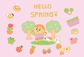 digitale arte primavera stagione e icona impostato ,bello cartone animato stile. vettore