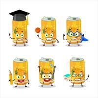 scuola alunno di arancia bibita può cartone animato personaggio con vario espressioni vettore