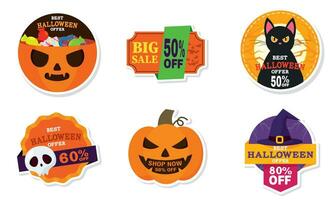 impostato di Halloween sconto adesivi vettore illustrazione