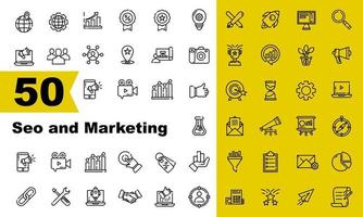50 set di icone vettoriali seo e marketing outline user friendly