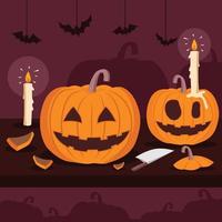 intagliare zucche per halloween vettore