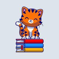 simpatico gatto seduto sull'illustrazione dell'icona di vettore del fumetto del libro. concetto di icona di educazione degli animali isolato vettore premium. stile cartone animato piatto