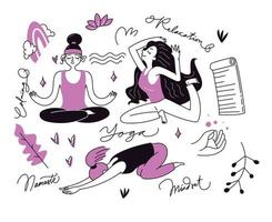 donna disegnata a mano che pratica yoga doodle vettore